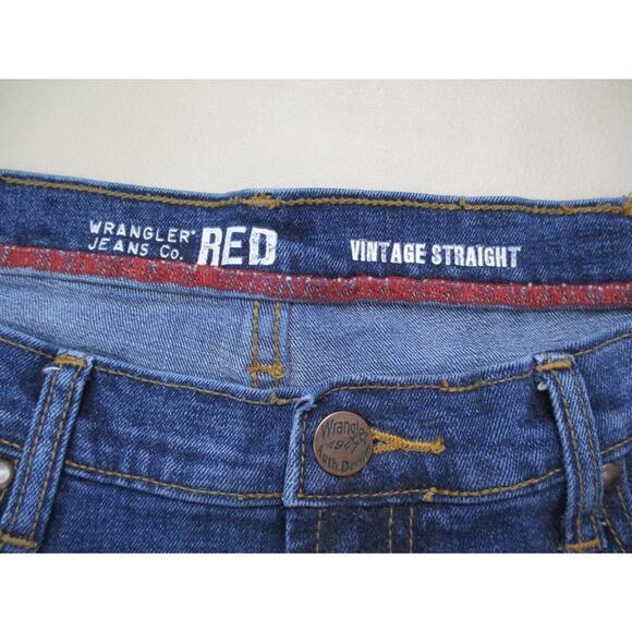 Wrangler Jeans Mens 38x30 Red Vintage Straight Blue Stretch Dark Western Cowboy - Picture 7 of 10